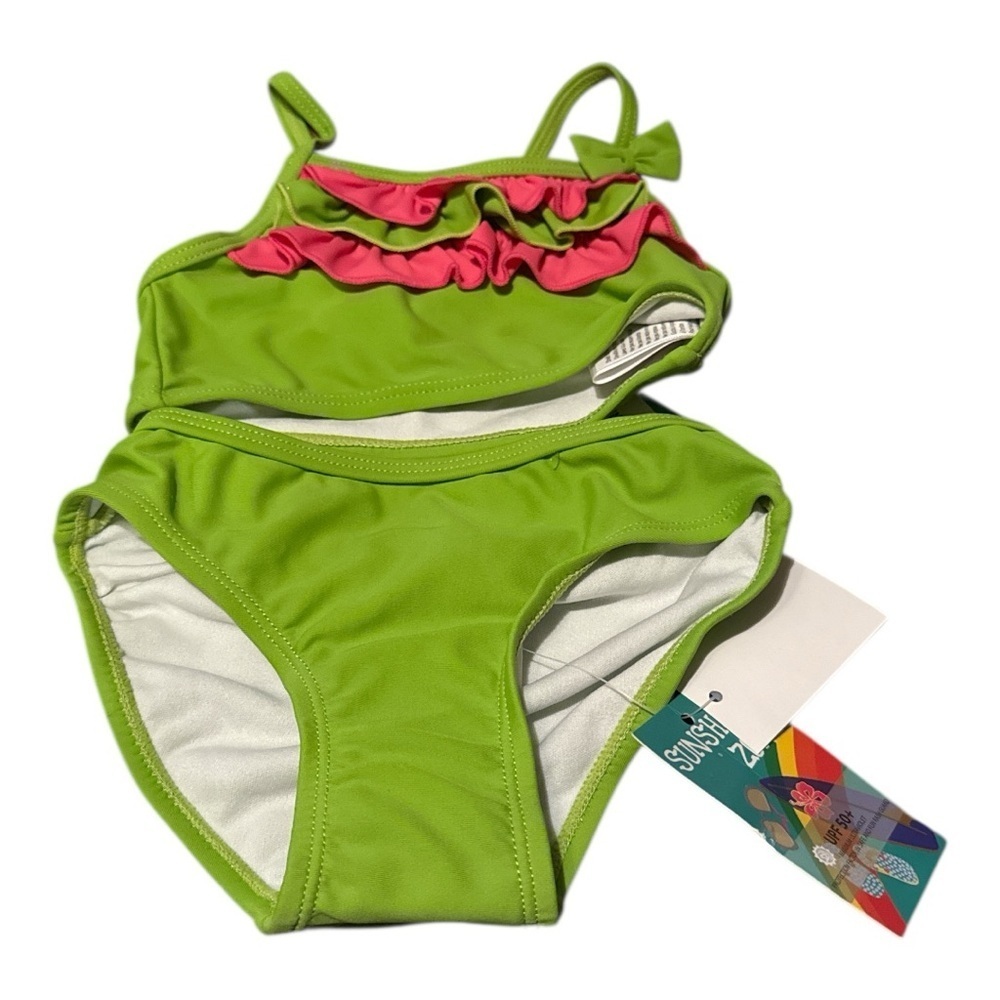 Lime Green and Pink Ruffles  Kids Bikini swim suitSize 12 months UFP 50 beach